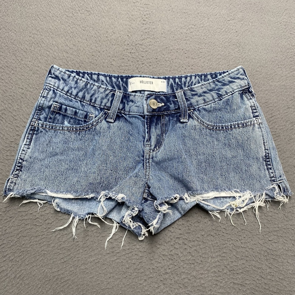 Hollister Shorts Womens 0 Blue Denim Cut-Off Frayed Stretch 3 In Casual